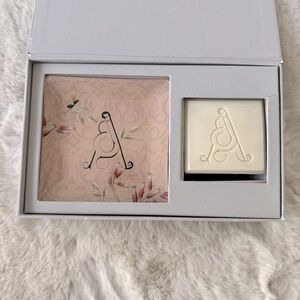 NEW Fringe Soap Set Monogram Initial A Glass Tray